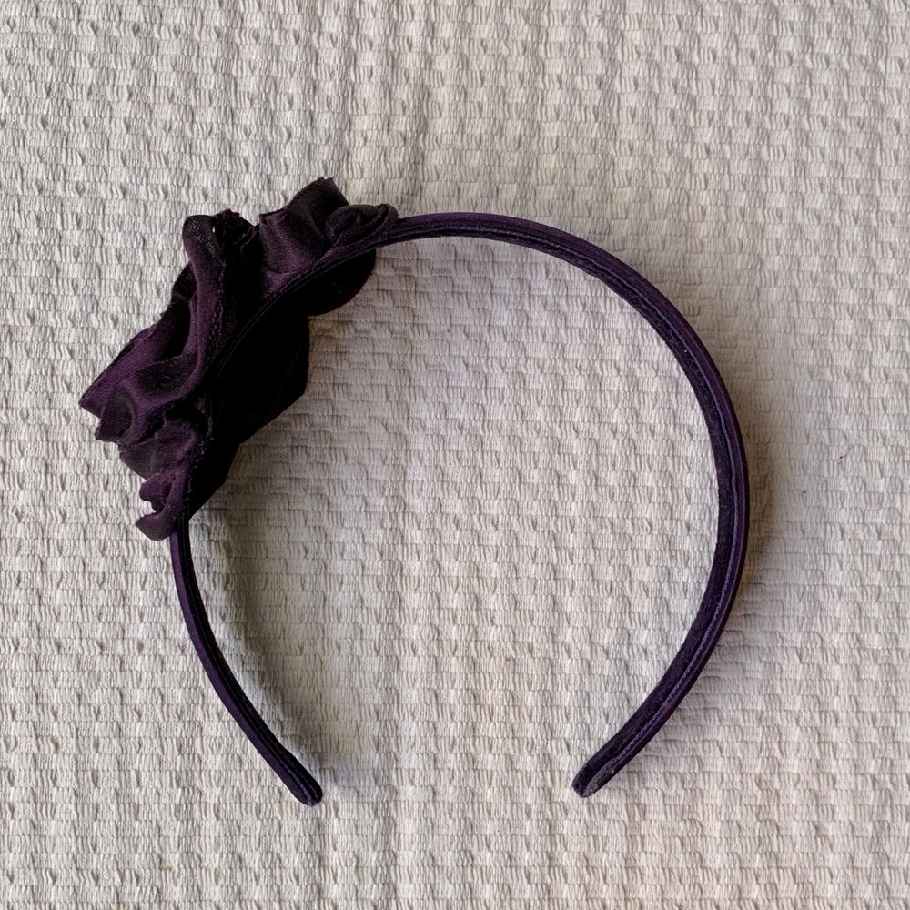 Plum Colored Satin Headband with Flowers